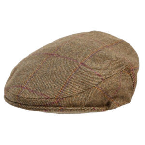 66A1 Lambswool Tweed Flat Cap - Brown with burgundy