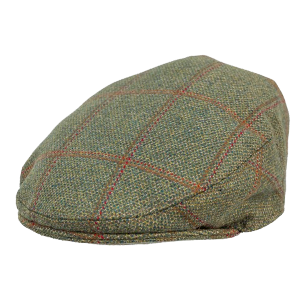 39B4 Lambswool Tweed Flat Cap - Green with orange